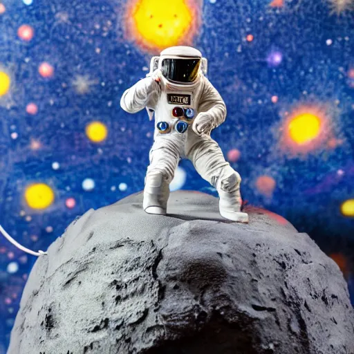 Image similar to a space captain steering an asteroid, space backdrop, everything made of papier - mache canon 5 d 5 0 mm lens, diorama