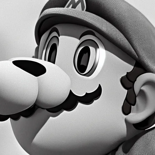 Prompt: super mario in a black and white silent film. Photorealistic