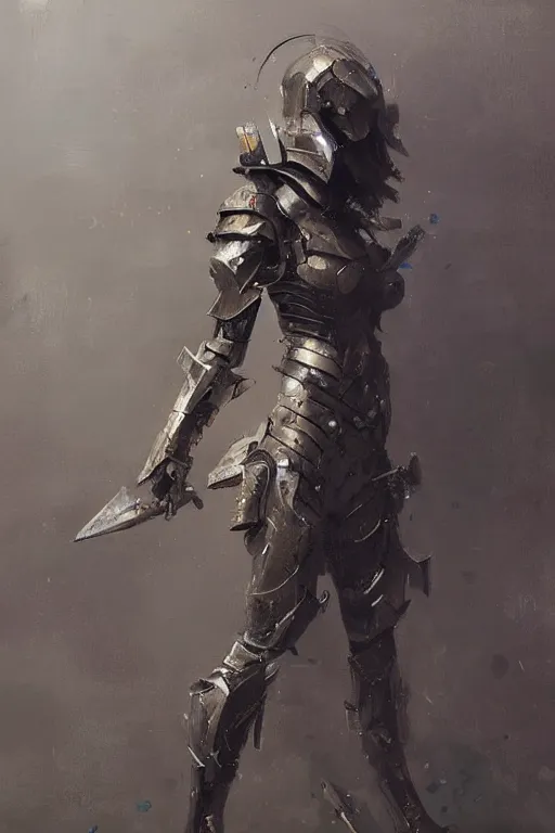 Image similar to full body girl metal armor painting by greg rutkowski