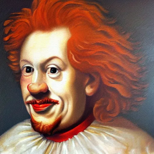 Image similar to oil painting of 1 7 th century king ronald mcdonald with shifty eyes