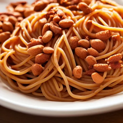 Image similar to spaghetti covered in peanuts