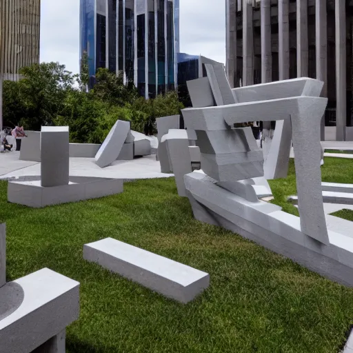 Prompt: a postmodern sculpture garden