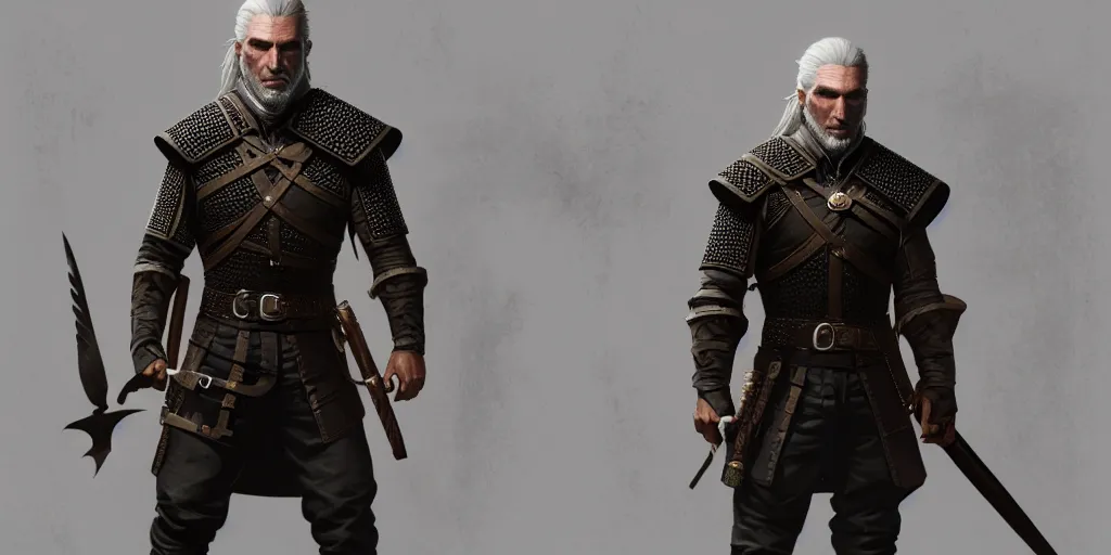 Image similar to geralt of rivia new costume concept design, alger wilson, fashion, concept art, by artgerm, greg rutkowski, cinematic light, featured on artstation, octane render, sharp focus, ray tracing, artstationhq, cgsociety, 8 k.