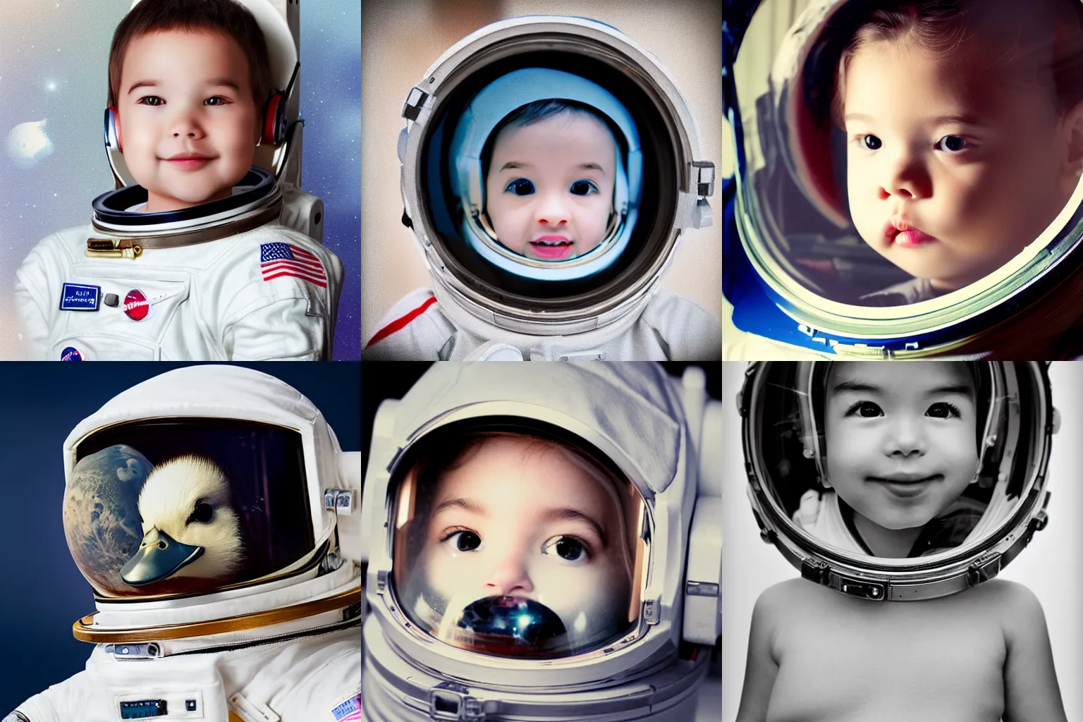 Image similar to A Very cute adorable astronaut duckling face portrait, realistic, 50mm lens, cinematic, realistic photo,