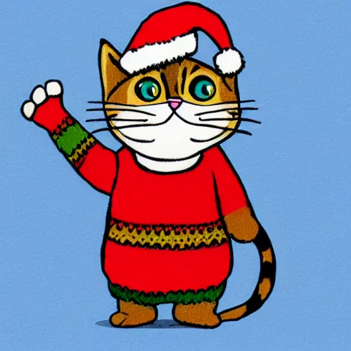 Image similar to cat wearing a christmas jumper cartoon highly detailed, smooth, sharp focus