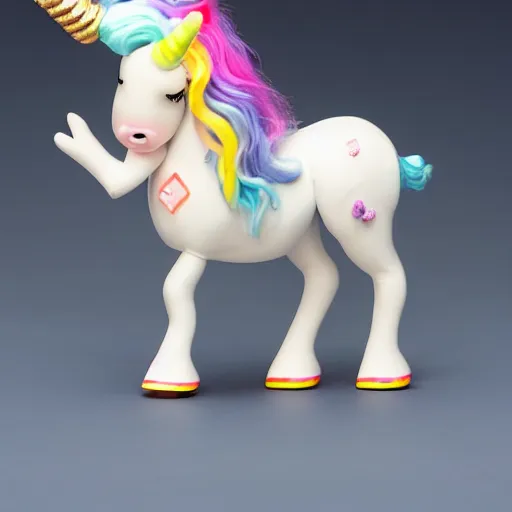 Prompt: a happy unicorn, push doll, 8k, realistic