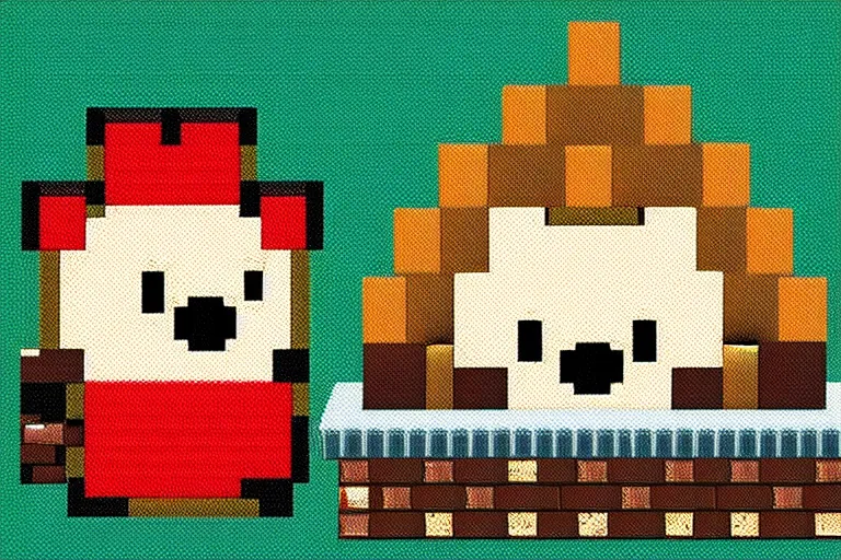 Prompt: two hedgehogs hugging in front of a fireplace, pixel art, log cabin