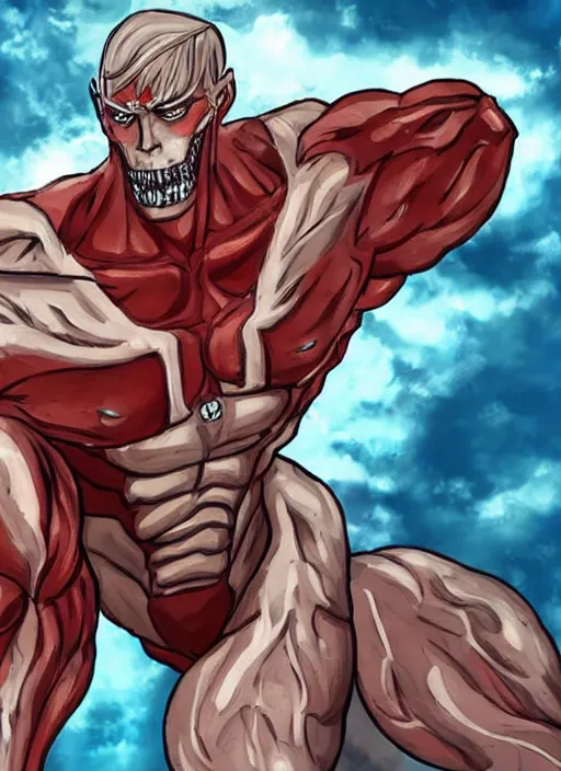 Prompt: diamond colossal titan on a warzone