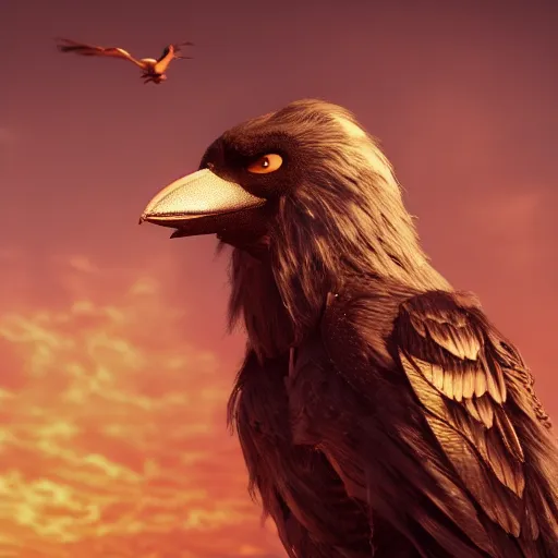 Prompt: Crow Fursuit at furry convention, center composition, dark clouds, golden hour, hyperrealistic, beautiful detailed intricate insanely detailed octane render trending on Artstation, trending on DeviantArt, 8K artistic photography, photorealistic, dramatic volumetric cinematic perfect light, award-winning photograph, masterpiece,