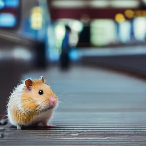 Prompt: detailed photo of a hamster waiting for the train, various poses, full body, unedited, daylight, dof 8 k