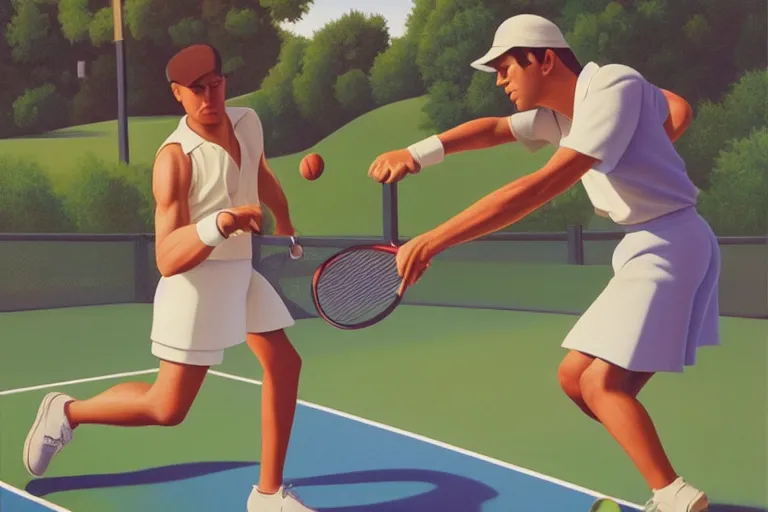 Image similar to two men playing tennis, summer afternoon, kenton nelson