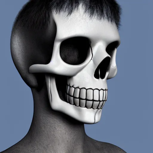 Prompt: 3d render of a teenage boy with a skull mask, white background, creepy