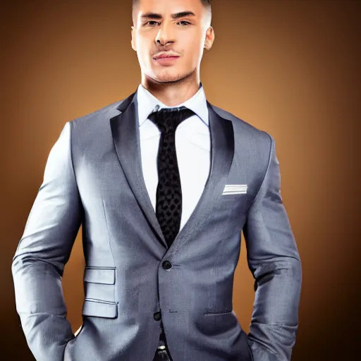 Image similar to highly detailed photo of a handsome, muscular man in a suit