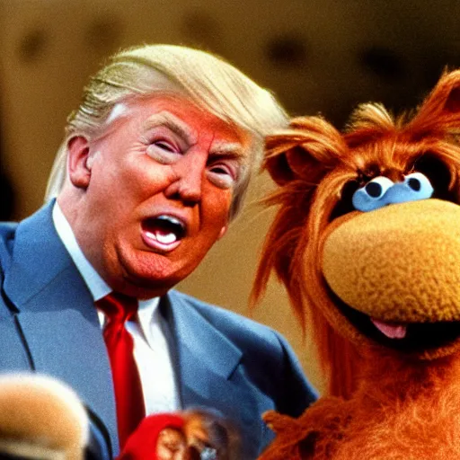 Image similar to donald trump cast as alf, still from alf 1 9 8 6, 8 k, high detail,