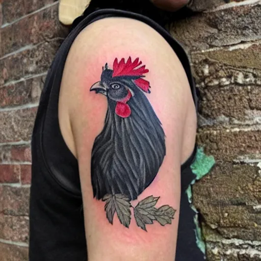 Image similar to adorable black rooster with a cannabis leaf tattoo design