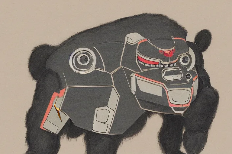 Image similar to Butouha painting of a robotic asian black bear, half robot half bear, mecha bear, biconical bear, super detailed, in the style of Tenmyouya Hisashi Japanese Spirit No.14