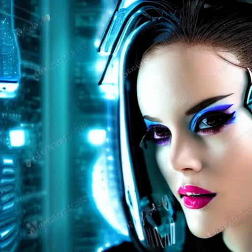 Image similar to headshot of a beautiful futuristic cyber punk woman