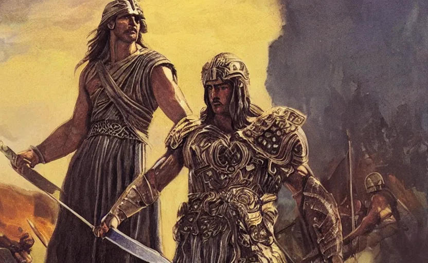 Prompt: the great greek warrior achilles from the book of the long sun by gene wolfe,