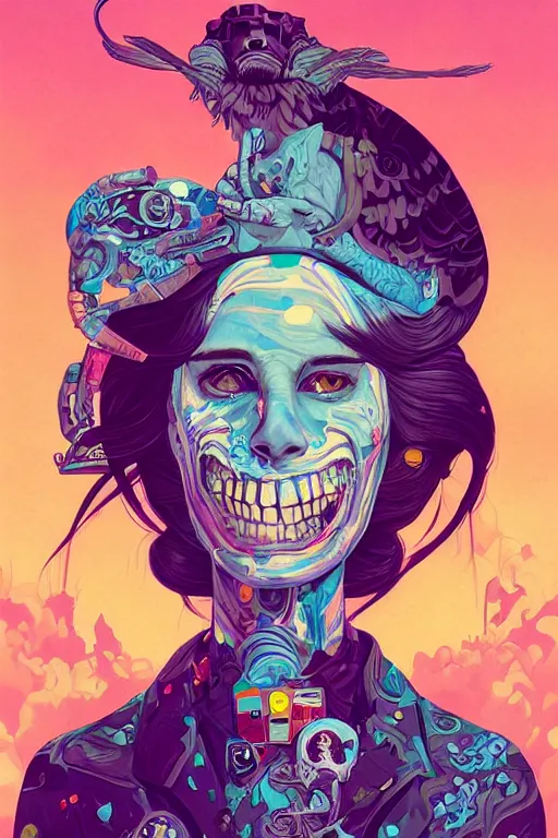 Image similar to an undead human smiling cute, tristan eaton, victo ngai, artgerm, rhads, ross draws