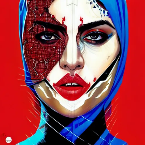 Prompt: a portrait of a saudi woman with side profile blood in ocean intricate details by MARVEL comics and Sandra Chevrier-C