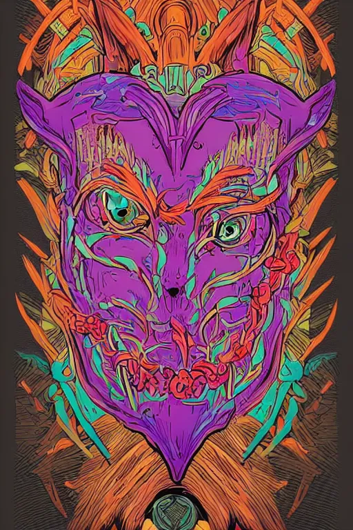 Image similar to animal mask totem roots flower tribal feather gemstone plant wood rock shaman vodoo video game vector cutout illustration vivid multicolor borderlands comics by josan gonzales and dan mumford radiating a glowing aura