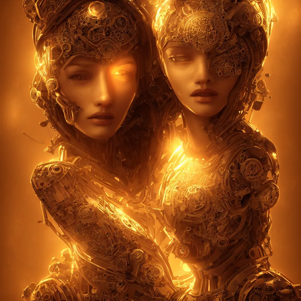 Image similar to portrait android woman time machine beautiful symmetrical face axonometric mechanical fantasy intricate elegant highly detailed, in volumetric void of latent space, golden steampunk, high contrast cinematic light, mystical shadows, digital painting, smooth, sharp focus, divine realm of gods, octane render, photographic, concept art, artist leonardo davinci, unreal engine 8 k