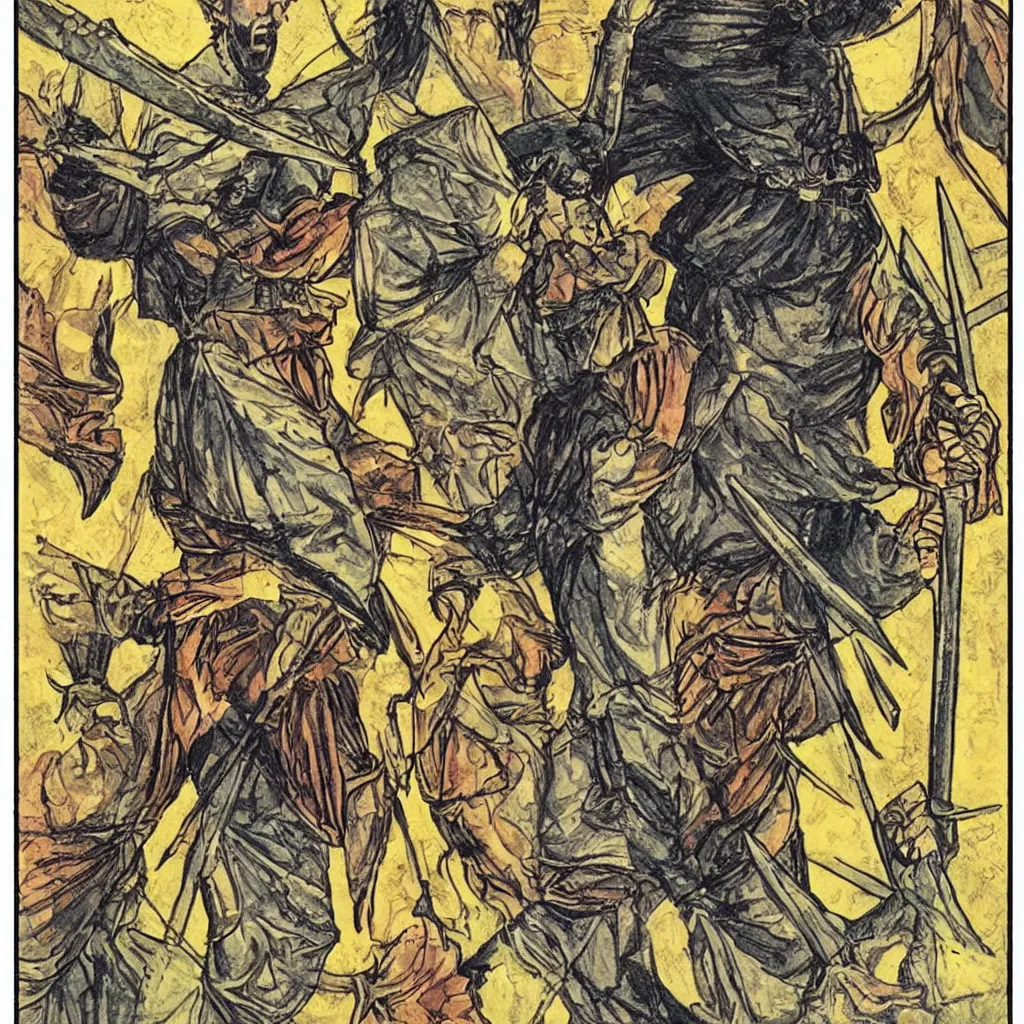 Prompt: the cup of swords tarot card, by antonio segura donat,