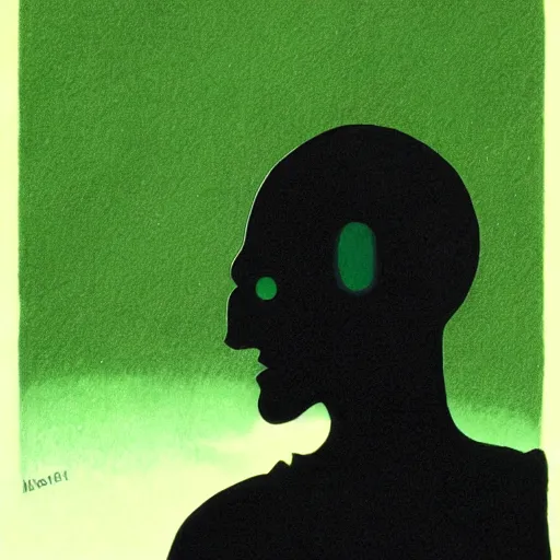 Image similar to a black figure in the green mist, colored ink, moebius illustration art, key art, portrait