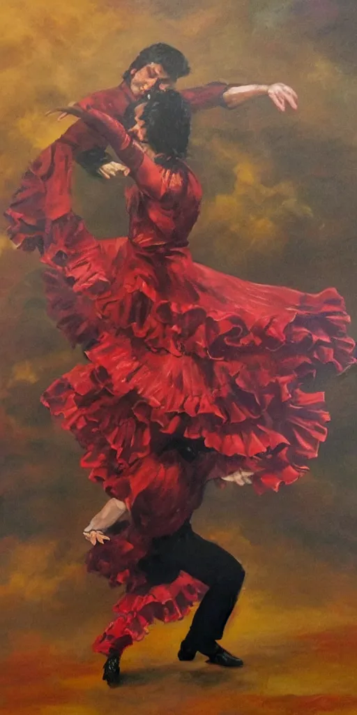 Image similar to antonio gades dancing flamenco on the rain stormcloud realistic