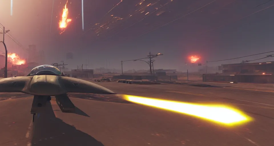 Prompt: macro closeup photo of combat tesla hover harrier jump jet tank being chased in a post apocalyptic fallout 4 city, 3 pm, smoke, dust, embers, mad max, action, speed, rocket league, volumetric lighting, hdr, need for speed, gta 5, ridley scott, syd mead, craig mullins, cinematic, blade runner, octane