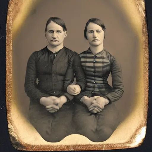 Prompt: tintype photo, two-headed