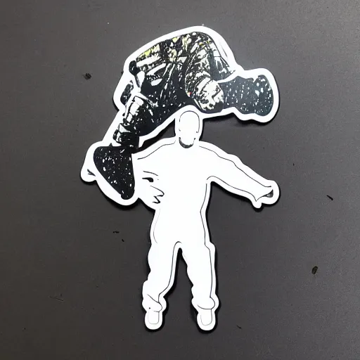 Prompt: die cut sticker, walter white breakdancing in techwear splatter paint