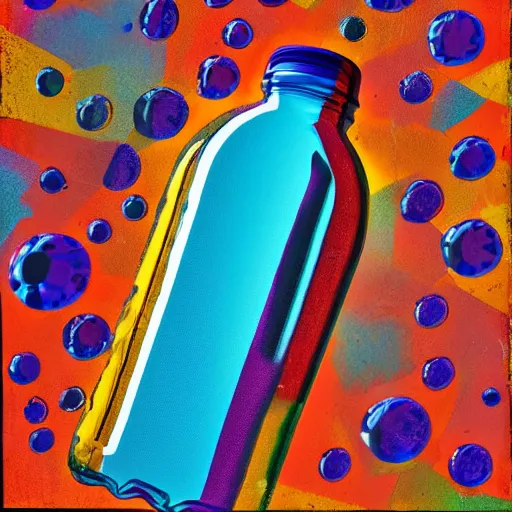 Prompt: Portrait of a water bottle, dadaism style