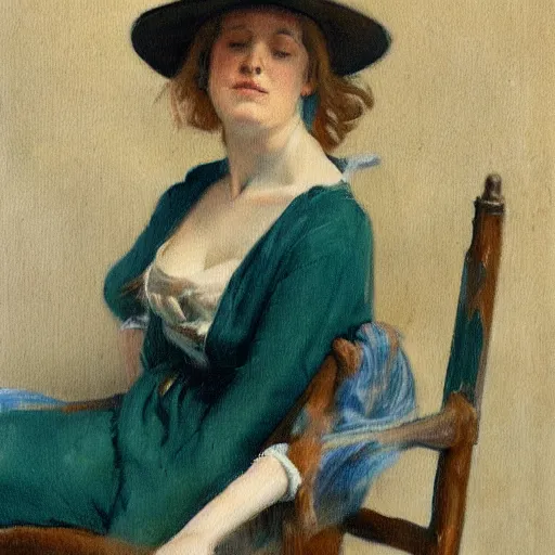 Prompt: painting of a women relaxing in the style of Juan Francisco Casas