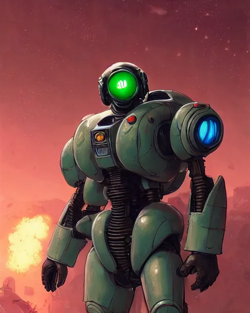 Image similar to luigi in a mech scifi suit with missles and small lights by, fantasy character portrait, ultra realistic, futuristic background by laurie greasley, concept art, intricate details, highly detailed by greg rutkowski, gaston bussiere, craig mullins, simon bisley