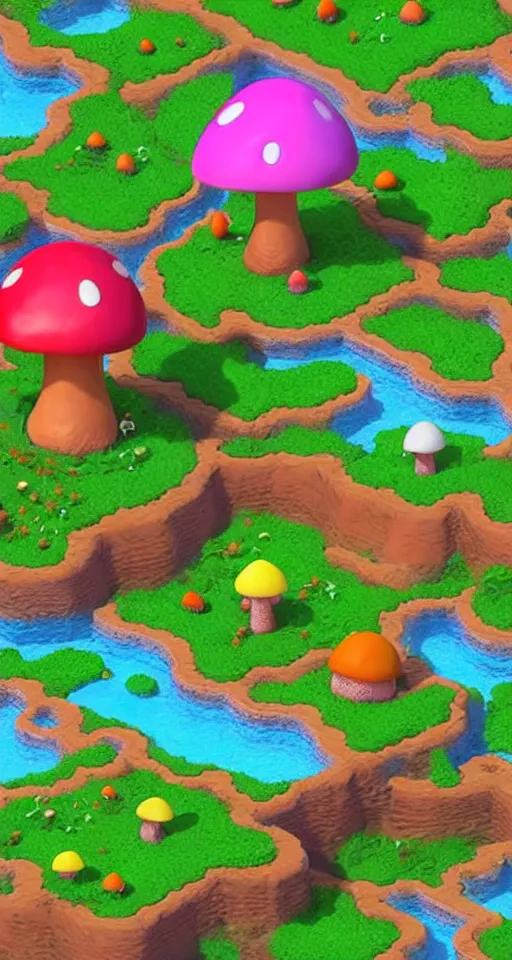 Image similar to a cute little isometric mushroom village garden, trending on artstation, 3d render, monument valley, fez video game,