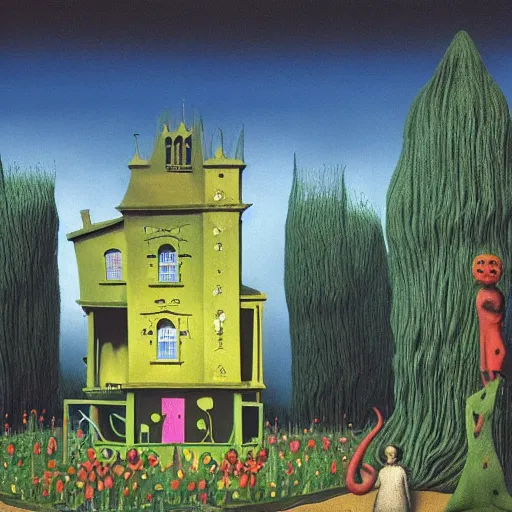 Prompt: tim burton haunted house, cartoon animated, 3d rendered model, dark colours, house is on stilts, swamp in the background, satrry night, artwork by rene magritte + joan miro + frida kahlo