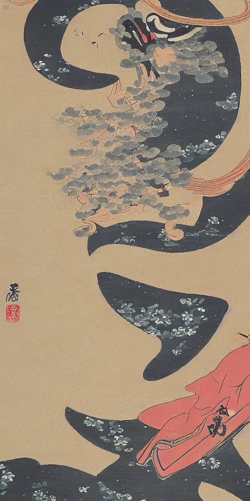 Prompt: traditional japanese painting of space, overwhelming beauty