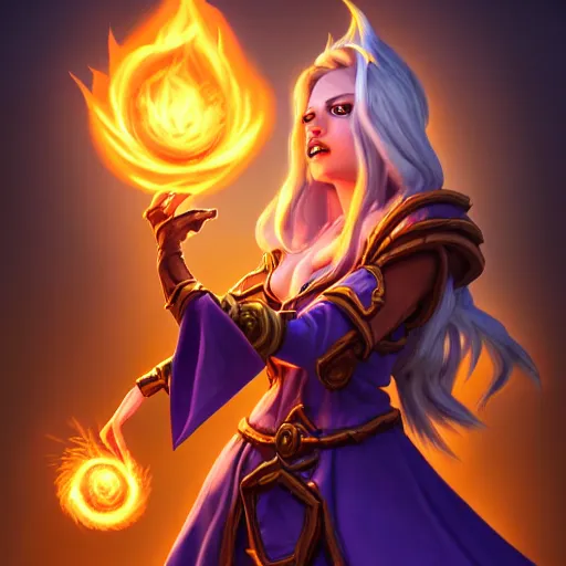 Prompt: Hearthstone official professional art. A sorceress, wearing a robe casting a fire ball. Insanely coherent physical body parts (face, arms, legs, hair, eyes, round pupil, eye white). Full body realistic, sharp focus, 8k high definition, insanely detailed, intricate, elegant, smooth, sharp focus, illustration, ArtStation