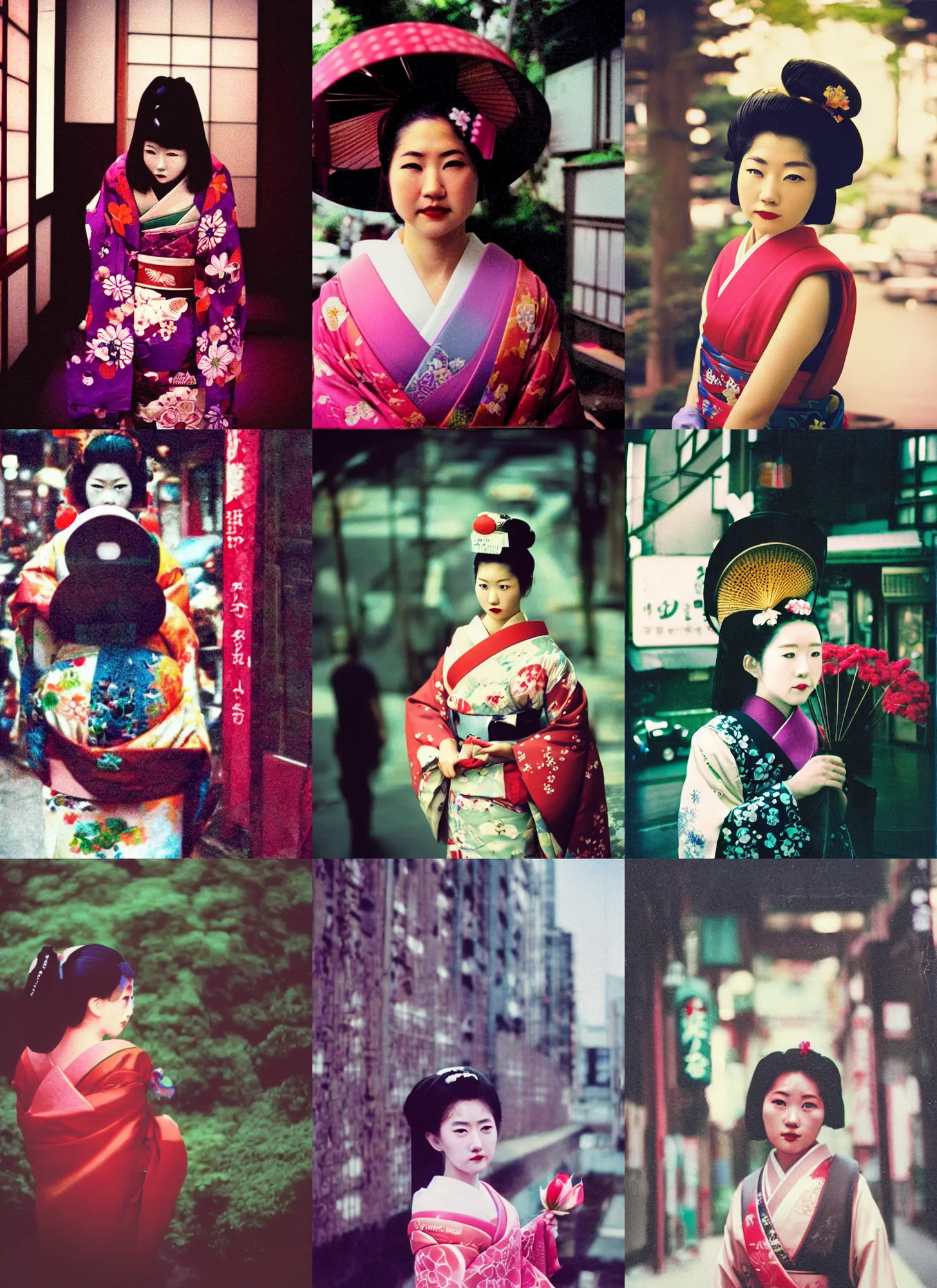Prompt: Portrait Photograph of a Japanese Geisha LomoChrome Metropolis XR 100–400 Film