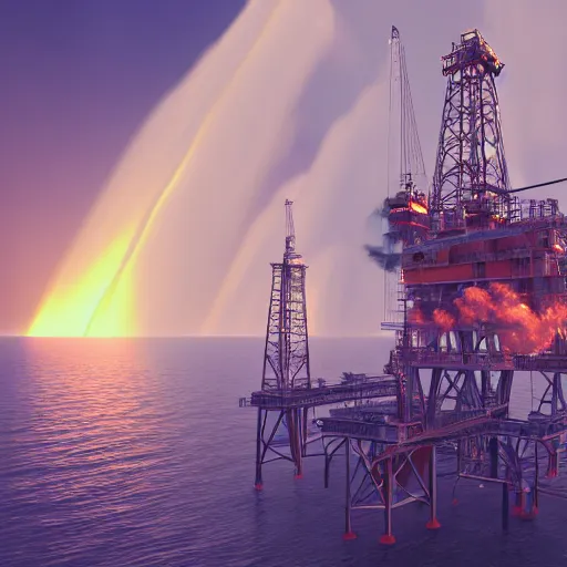 Image similar to oil platform, huge explosion with, vray, pathtracing