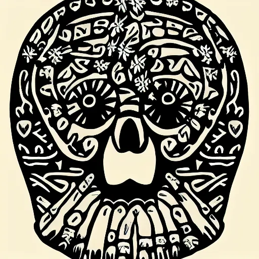 Prompt: circle, face, skull, ink, brush strokes, limited colour pattern, highly artistic