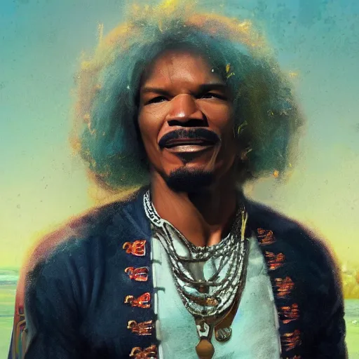 Prompt: UHD movie still of Jamie Foxx as Jimmy Hendrix by Antonio Caparo and Ferdinand Knab and Greg Rutkowski UHD photorealistic trending on artstation