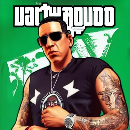 Prompt: daddy yankee in gta v cover art by steven bliss, cover art, box art, loading screen