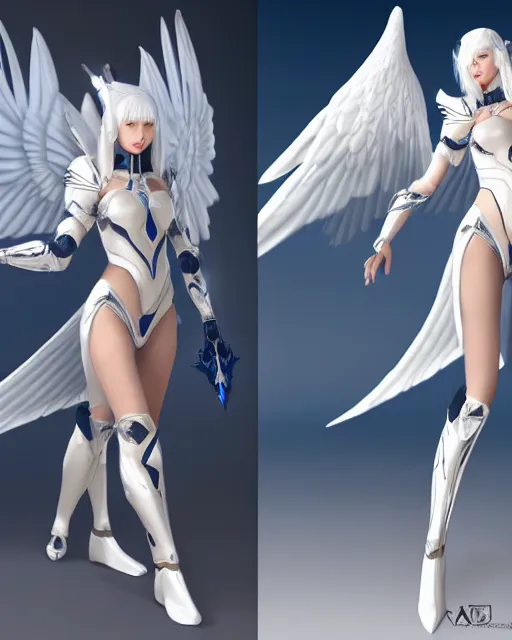 Image similar to perfect white haired attractive egyptian goddess with huge white dove wings, warframe armor, beautiful, symmetric, dreamy, half asian, pretty face, blue eyes, detailed, scifi platform, laboratory, experiment, 4 k, ultra realistic, epic lighting, android body, illuminated, cinematic, masterpiece, art by akihito tsukushi, voidstar