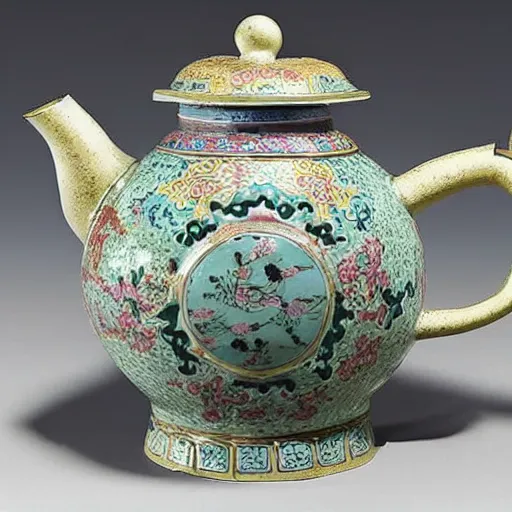 Prompt: Beautiful Chinese Teapot; from 19th Century CE. Hermitage Museum