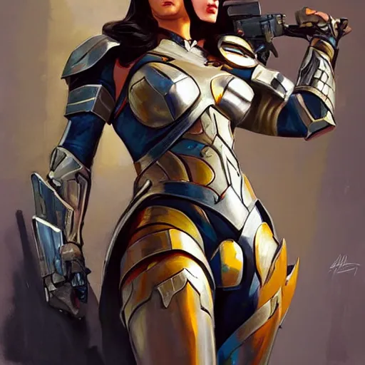 Image similar to greg manchess portrait painting of armored punisher wonderwoman as overwatch character, medium shot, asymmetrical, profile picture, organic painting, sunny day, matte painting, bold shapes, hard edges, street art, trending on artstation, by huang guangjian and gil elvgren and sachin teng