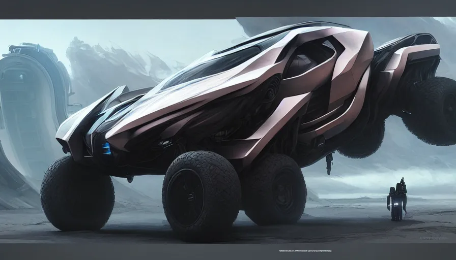 Prompt: a futuristic offroad suv by artgerm and greg rutkowski and alphonse mucha, zaha hadid, an epic fantasy, volumetric light, detailed, trending on art station, octane render, shadow of the tomb rider
