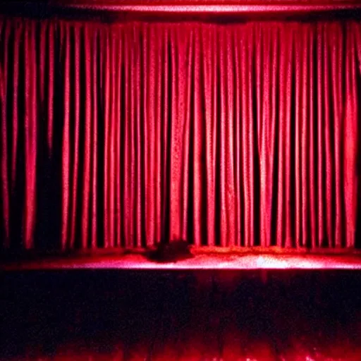 Prompt: the black lodge, Twin Peaks (1990), eerie surreal nightmare, david lynch, red curtains, ominous