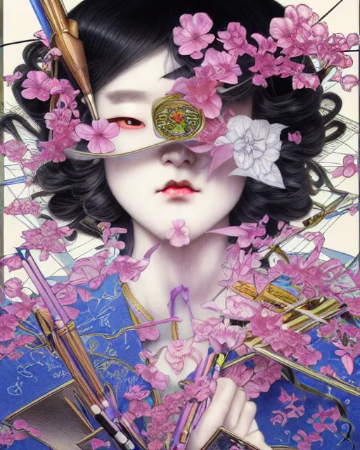 Image similar to ' demented yoshika miyako ', beautiful shadowing, 3 d shadowing, reflective surfaces, illustrated completely, 8 k beautifully detailed pencil illustration, extremely hyper - detailed pencil illustration, intricate, epic composition, masterpiece, bold complimentary colors. stunning masterfully illustrated by artgerm, range murata, alphonse mucha, katsuhiro otomo.